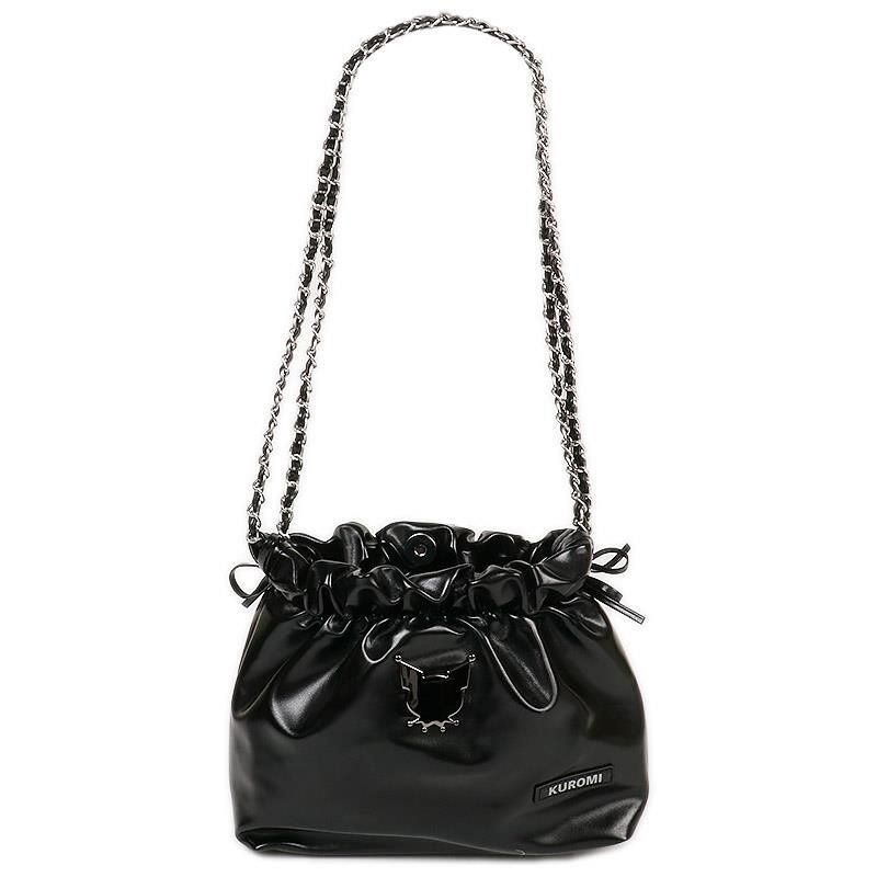 Kuromi Metallic Black Drawstring Shoulder Bag