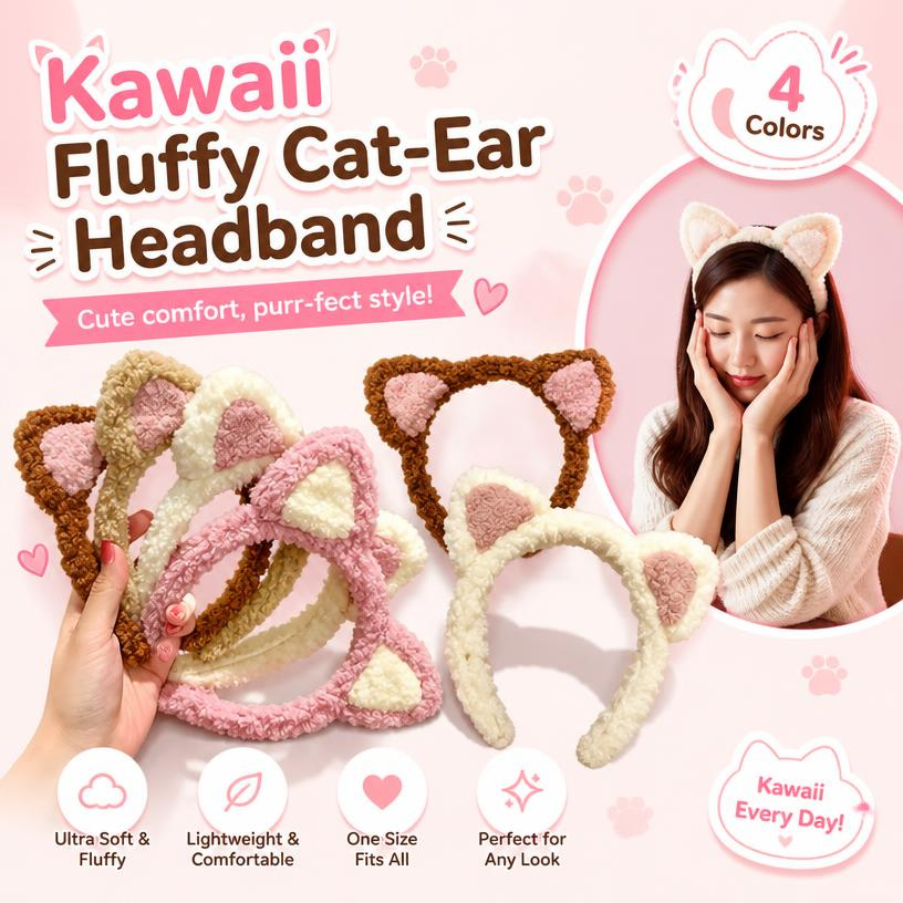 Kawaii Fluffy Cat-Ear Headband